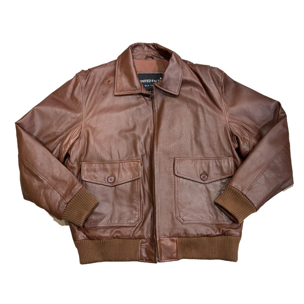 vintage United Face New York XL Brown Leather Jacket Italian Lambskin LIKE NEW